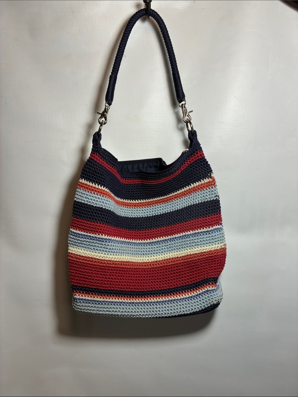 Striped Crochet Tote Bag in Red, White, & Blue - Picture 2 of 11